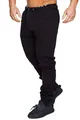 Close-up of black men's athletic joggers featuring ribbed moto knee panels and drawstring waist - M / Bottoms / Black