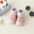 Weiche rosa Baby-Lauflernschuhe mit Gummisohle und warmem Strickfleecefutter für den Winter - Rosa