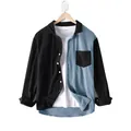Giacca camicia da uomo casual in maglia a nido d'ape bicolore con tasca sul petto - Taglia S / Top / Blu scuro