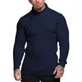 Vista dettagliata del maglione in maglia blu scuro da uomo con raffinato collo a scialle - Blu Notte