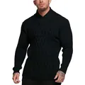 Macro view of the diamond cable knit pattern and stylish crossover collar detail. - M / Tops / Black