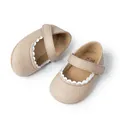 Beige baby prinses Mary Jane schoenen met witte geschulpte rand en stevige antislipzool - 11cm / 2612 Grijs