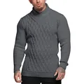 Detail view of the intricate knitted texture on a grey long-sleeved men's shawl collar sweater - M / Tops / Dark Gray