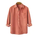 Camicia casual da uomo in velluto a coste color salmone con colletto a rever - Taglia S / Stile a Righe in Velluto a Coste (LR-25) / Rosso Vibrante