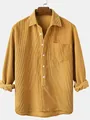 Camicia casual da uomo in velluto a coste giallo senape a maniche lunghe con tasca - Taglia S / Stile a Righe in Velluto a Coste (LR-25) / Giallo