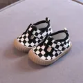 Stylish infant black and white checkerboard canvas walking shoes with soft anti-slip soles - Black & White Checkerboard