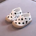 Infant white canvas walking shoes with black polka dots and anti-slip soft rubber soles - Black and White Polka Dots