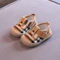 Infant baby walking shoes with classic plaid pattern and soft non-slip rubber soles - Khaki British Plaid