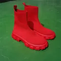 Bottines chaussettes rouges en maille à semelle épaisse pour femmes avec coupe extensible - 36 / Rouge