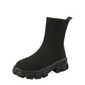 Bottines chaussettes noires pour femmes avec semelle épaisse crantée, style décontracté - 36 / Noir