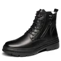 Bottes Martin en cuir noir de qualité pour hommes avec doublure en laine et zip latéral - Style Standard (99559)