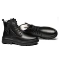 Bottes Marten classiques en cuir noir pour hommes avec doublure en laine chaude et zip - Style Chaud Doublé de Laine (99559)