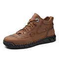 Men's stylish high-top brown leather casual boots with black sole and 5 Sport logo - 39 / Brown