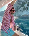 Stylish men's breathable red and white striped long sleeve beach shirt on a luxury yacht - S / Tops / Pink