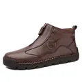 Bottine décontractée en cuir marron de qualité pour homme avec fermeture éclair - 3008 Brun Foncé