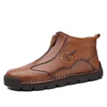 Bottines décontractées pour hommes en aspect cuir marron avec fermeture éclair frontale. - 3008 Brun