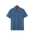 Vista dettagliata della trama a nido d'ape di una polo blu a maniche corte da uomo - Taglia S / Top / Blu