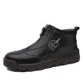 Bottines décontractées noires pour hommes avec fermeture éclair frontale et semelle gomme - 3008 Noir
