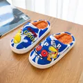 Cozy cartoon dinosaur children's winter slippers with warm orange fleece lining - Size 200 Inner Length 18.5cm / Blue