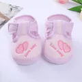 Soft-soled pink striped baby pre-walker shoes with embroidered double heart design - Size 11 (Inner Length 10.5cm) / Double Heart Pink