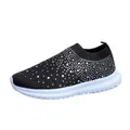 Damen Slipper Sneaker aus schwarzem Fly-Knit mit glitzernden Strasssteinen und weißer Sohle - Schwarz