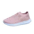 Atmungsaktive rosa Slipper-Sneaker mit glänzenden Strasssteinen aus Fly-Knit für Damen - Rosa