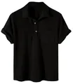 Polo da uomo in maglia a nido d'ape nera classica con maniche corte e taschino sul petto pratico - Taglia S / Top / Nero