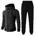 Detailed view of the grey and black hooded sports jacket and matching joggers set - S / Top And Bottom / Dark Gray