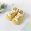 Close-up of yellow baby walking shoes with cute duck applique and soft silicone sole - Size 18/19 (Internal Length 11.5cm) / Yellow Chicken Style