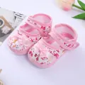 Pink floral baby walking shoes with bow detail and soft sole for 0-1 year old infants - Size 11 (Inner Length 10.5cm) / Floral Pink