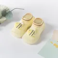 Cute yellow baby walking socks with soft bee motif and anti-slip silicone sole detail - Beige Small Bee Figure Style