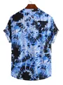 Lässiges Herren-Kurzarmhemd für den Sommer mit leuchtend blau-schwarzem Batikmuster - S / Oberteile / Dunkelblau