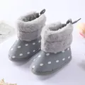 Botas de bebé grises con lunares blancos y forro de piel suave para recién nacidos - Gris