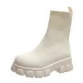 Dames gebreide soklaarzen in crème off-white met plateauzool voor de herfst en winter - Beige