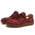 Sandali vintage in pelle rossa da donna con cuciture artigianali e trafori chic - Rosso