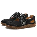 Eleganti sandali romani retrò neri in pelle da donna con cuciture realizzate a mano - Nero