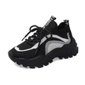 Stylish breathable knit chunky sneakers for women featuring black and grey mesh design - 35 / Black