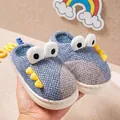 Chaussons crocodiles bleus et gris pour enfants avec doublure en peluche chaude - Bleu marine