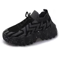 Breathable fly-knit sock sneakers for women with thick speckled soles and zigzag pattern - 35 / Black
