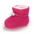 Dettaglio dello stivale da neve rosa per neonati con calda fodera in pile bianco e coulisse - Pesca