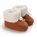 Bottines bébé marron chaudes avec doublure polaire blanche et cordon de serrage - Marron