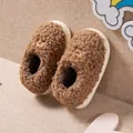 Weiche und warme braune Plüsch-Winterschuhe für Kleinkinder mit süßen Bärenstickereien - Khaki