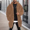 Men's stylish mid-length thick plush jacket warm loose faux fur coat for winter - S / Top (LR002) / Brown