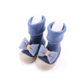 Scarpe a calzino invernali blu per neonati con calda fodera in pile e grazioso fiocco - Taglia 18/19 (Lunghezza Interna 11.5cm) / Blu