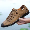 Sandali da uomo in pelle marrone fatti a mano traspiranti per l'outdoor casual estivo - 38 / Cachi
