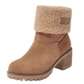 Bottes de neige marron en daim pour femmes avec talon épais et bordure en polaire - 35 / Marron