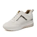 Λευκά γυναικεία sneakers με πλατφόρμα, αναπνεύσιμα με χρυσές λεπτομέρειες - Μπεζ