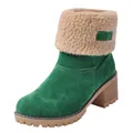 Bottines élégantes en daim vert pour femmes avec talon bloc et doublure en fourrure beige - 35 / Vert