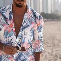 Ανδρικό casual μακρυμάνικο πουκάμισο με ζωντανό τροπικό φλοράλ σχέδιο και φύλλα - S / Tops / Ουράνιο τόξο