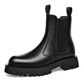 Botas Chelsea de cuero auténtico negro para hombre con una suela de plataforma gruesa - Zapatos planos